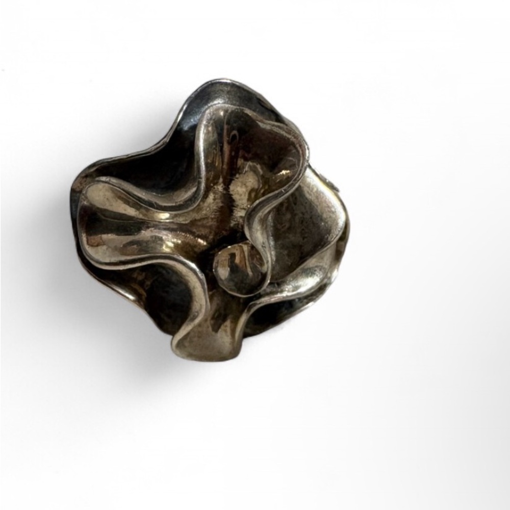 Sculptural Abstract Metal Flower Sterling Silver Ring